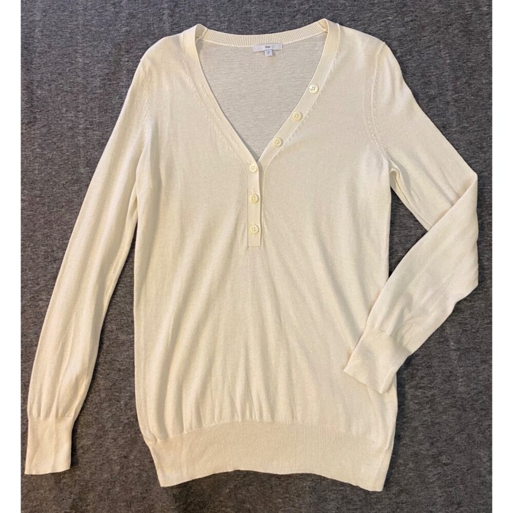 Gap Womens Cream V-Neck Small Sweater Womens Lightweight Knit‎ Cotton Silk Blend